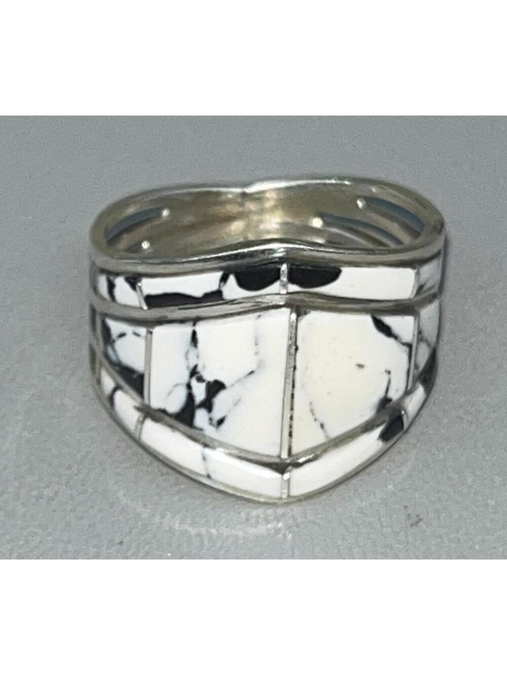 Navajo sterling silver inlay white buffalo ring size 8 -Andrew Enrico